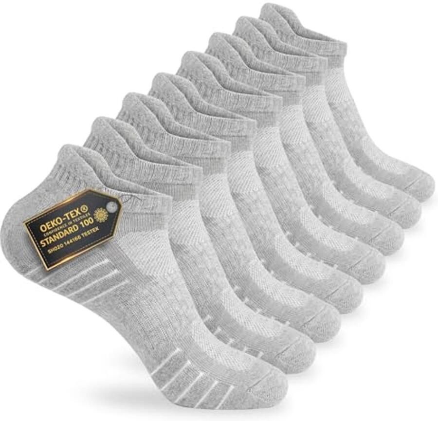 Unisex Hardloop- en Sneakersokken 8 Paar Katoenen Ankle Sportsokken in Zwart Wit en Grijs