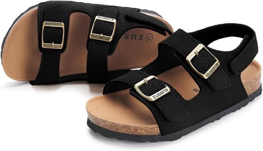 Unisex Kinder Sandalen Suède Zomer met Verstelbare Hielriem en Antislip Kurken Voetbed
