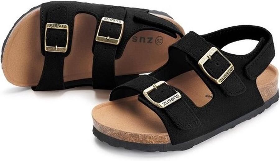 Unisex Kinder Sandalen Suède Zomer met Verstelbare Hielriem en Antislip Kurken Voetbed