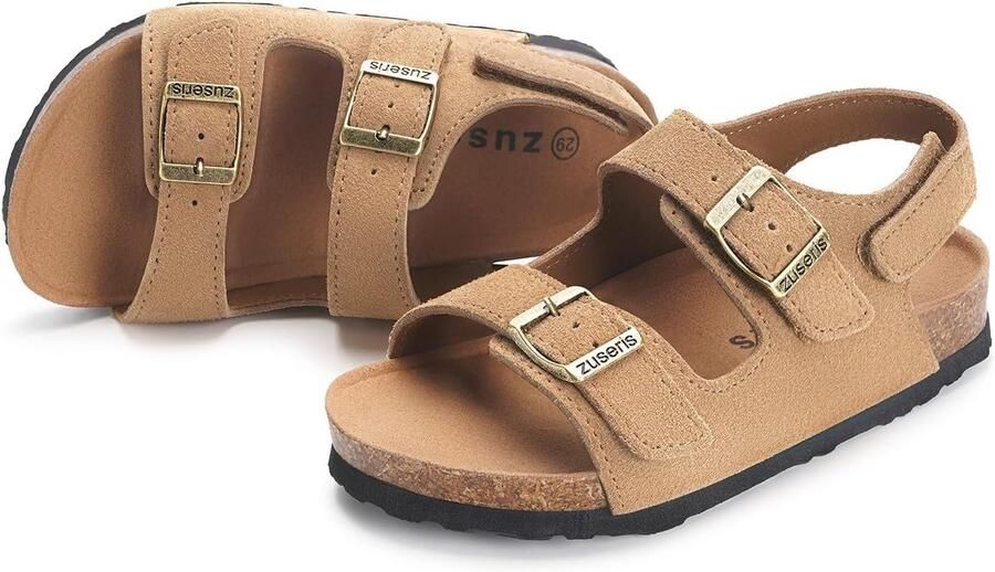 Unisex Kinder Suède Sandalen met Kurk Voetbed en Antislipzool
