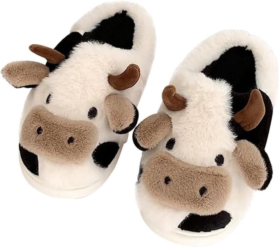 Unisex leren slippers warme pluche slippers voor de winter slippers in de vorm van een dier met binnenzool van traagschuim zacht pluizig antislip geschikt voor zowel binnen als buiten EU)