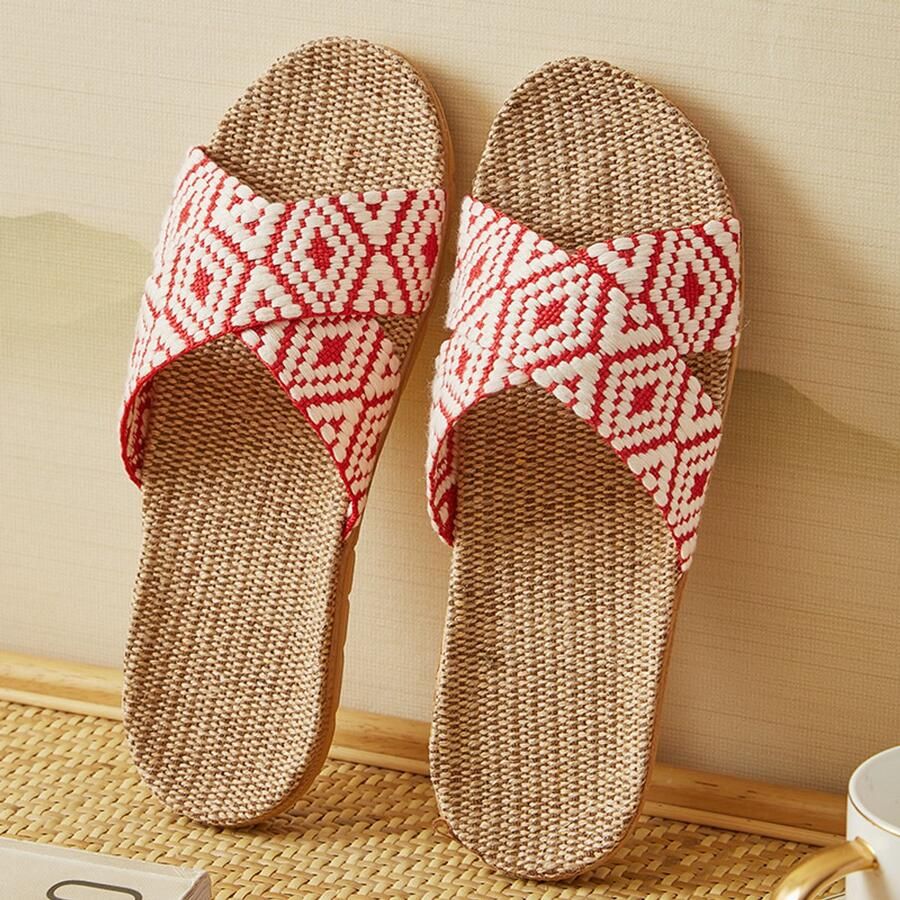 Unisex linnen teenslippers ade de zomersandalen vochtregulerende linnen binnenzolen antislip platte zolen lichtgewicht slippers voor binnen en buiten geschikt voor thuis op kantoor en dagelijks gebruik Felrood Geschikt voor
