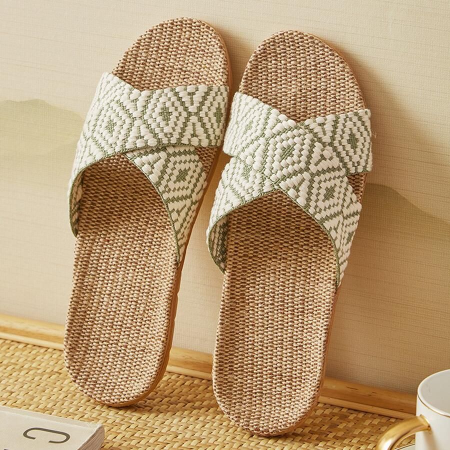 Unisex linnen teenslippers ade de zomersandalen vochtregulerende linnen binnenzolen antislip platte zolen lichtgewicht slippers voor binnen en buiten geschikt voor thuis op kantoor en dagelijks gebruik Groen Geschikt voor