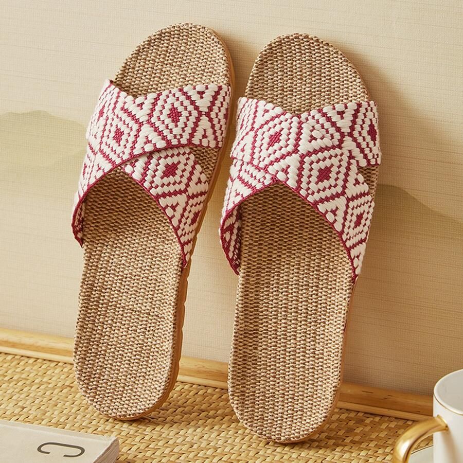 Unisex linnen teenslippers ademende zomersandalen vochtregulerende linnen binnenzolen antislip platte zolen lichtgewicht slippers voor binnen en buiten geschikt voor thuis op kantoor en dagelijks gebruik Fuchsia Geschikt voor