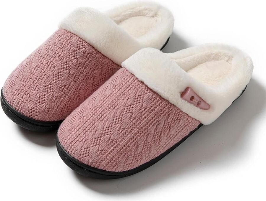 Unisex pluche slippers antislip katoenen slippers dikke zool warme winterslippers voor binnen comfortabele huisschoenen roze