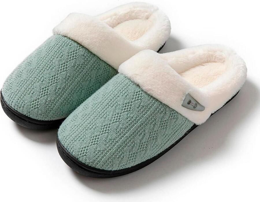 Unisex pluche slippers antislip katoenen slippers dikke zool warme winterslippers voor binnen comfortabele huisschoenen groen