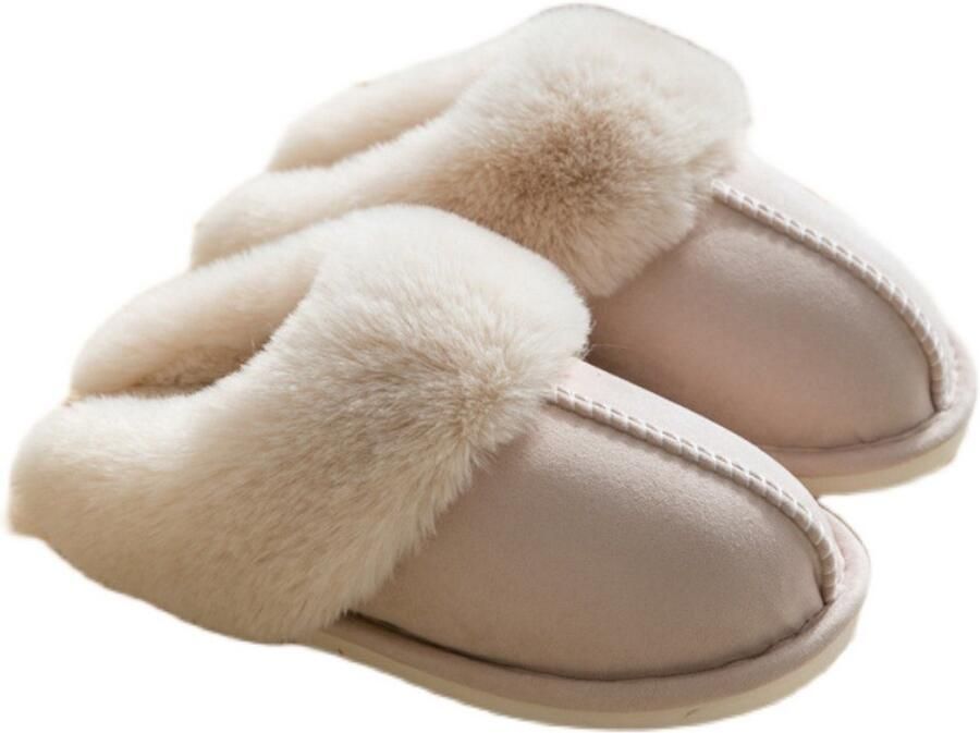 Unisex pluche slippers Open teenslippers van pluche Zachte en comfortabele voering antislipzool Gebroken wit (geschikt voor )