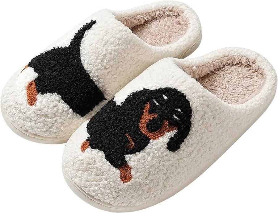 Unisex pluche slippers voor en antislipzool katoenen pantoffels met cartoonprint pluizige suède pantoffels voor binnen en buiten herfst en winter Stijl 1 [binnenschoenlengte ]
