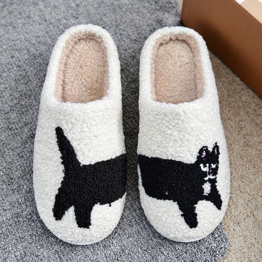 Unisex pluche slippers voor en antislipzool katoenen pantoffels met cartoonprint pluizige suède pantoffels voor binnen en buiten herfst en winter Stijl 2 [binnenschoenlengte ]