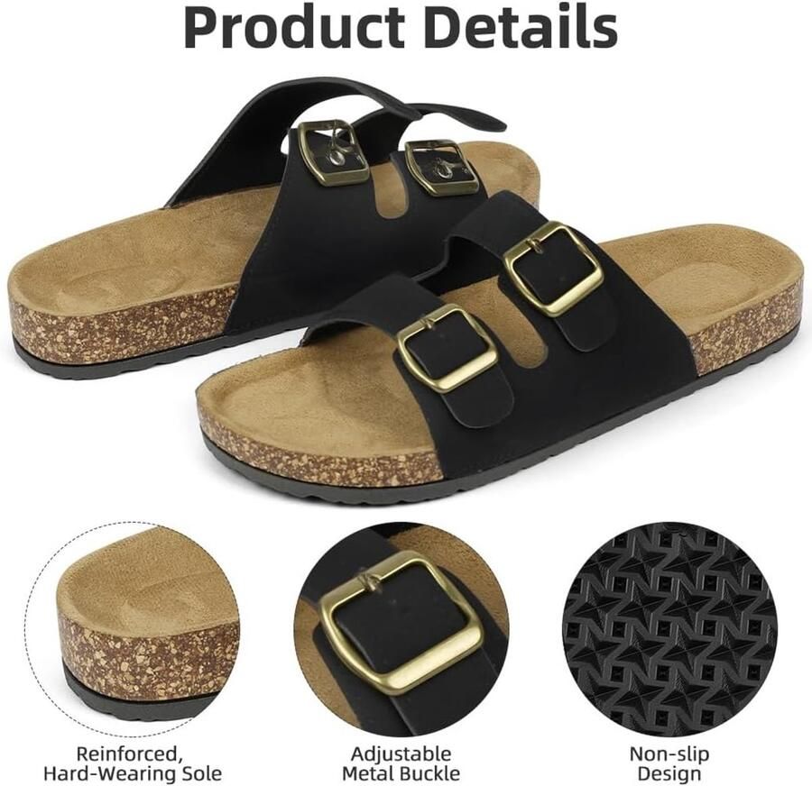 Unisex Sandalen Platte Slides Slipper Dubbele Riem Gesp Open Teen Slip Slider Slide Sandalen Muiltjes Schoenen Boog Ondersteuning Platte Schoeisel Zomer Casual Vakantie