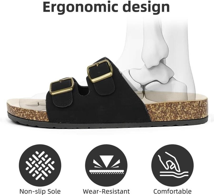 Unisex Sandalen Platte Slides Slipper Dubbele Riem Gesp Open Teen Slip Slider Slide Sandalen Muiltjes Schoenen Boog Ondersteuning Platte Schoeisel Zomer Casual Vakantie