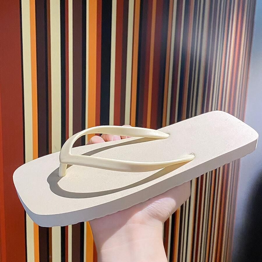 Unisex teenslippers in Japanse stijl minimalistische effen teenslippers met antislip zachte zool zomerse strand- en reisschoenen voor en Beige 43