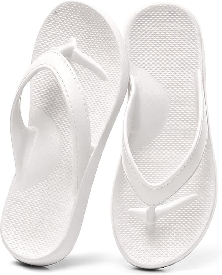 Unisex teenslippers met voetboogondersteuning orthopedische comfortabele sandalen met gedempt voetbed lichtgewicht EVA strandschoenen voor en Wit 36