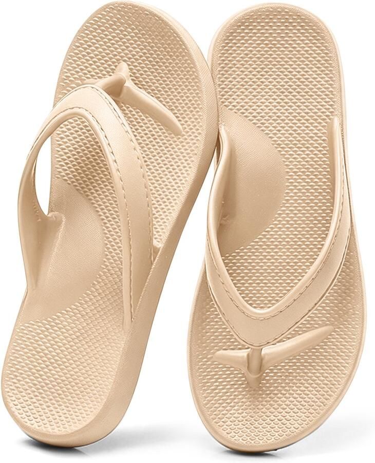 Unisex teenslippers met voetboogondersteuning orthopedische comfortabele sandalen met gedempt voetbed lichtgewicht EVA strandschoenen voor en Kaki 42-43 Schoenlengte