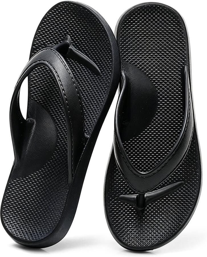 Unisex teenslippers met voetboogondersteuning orthopedische comfortabele sandalen met gedempt voetbed lichtgewicht EVA strandschoenen voor en Zwart 36