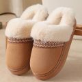 Unisex winterslippers van katoen stijlvolle en warme slippers met kanten afwerking comfortabele katoenen slippers voor binnen en buiten Kameel is geschikt voor voeten met een omtrek van 39 - Kameel