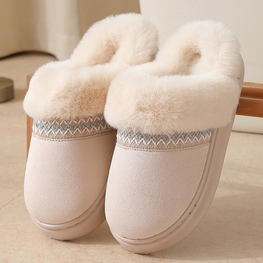 Unisex winterslippers van katoen stijlvolle en warme slippers met kanten afwerking comfortabele katoenen slippers voor binnen en buiten Beige is geschikt voor voeten met een voetmaat van