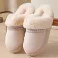 Unisex winterslippers van katoen stijlvolle en warme slippers met kanten afwerking comfortabele katoenen slippers voor binnen en buiten Beige Schoenzool is geschikt voor voet - Beige