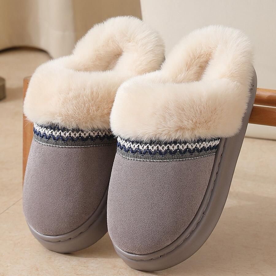 Unisex winterslippers van katoen stijlvolle en warme slippers met kanten afwerking comfortabele katoenen slippers voor binnen en buiten Grijs is geschikt voor voeten met een voetmaat van