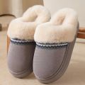Unisex winterslippers van katoen stijlvolle en warme slippers met kanten afwerking comfortabele katoenen slippers voor binnen en buiten Grijs Schoenzool is geschikt voor voet - Grijs