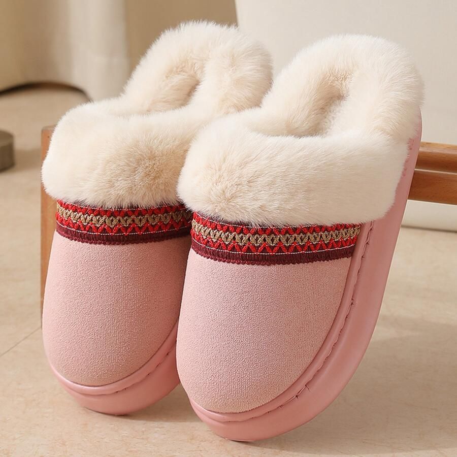 Unisex winterslippers van katoen stijlvolle en warme slippers met kanten afwerking comfortabele katoenen slippers voor binnen en buiten Roze is geschikt voor voeten met een omtrek van