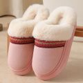 Unisex winterslippers van katoen stijlvolle en warme slippers met kanten afwerking comfortabele katoenen slippers voor binnen en buiten Roze is geschikt voor voeten met een omtrek van - Roze