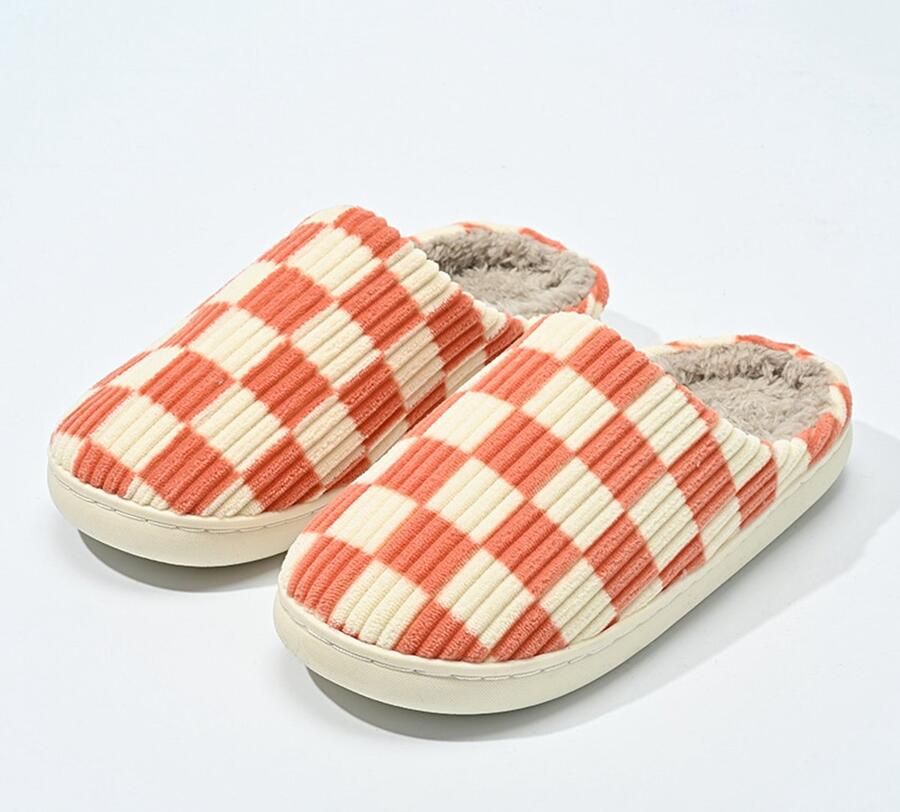 Unisex winterslippers voor en pluizige instapslippers voor antislip binnen- en buitenschoenen dikke katoenen slippers met zool voor stellen Rood [Buitenschoenlengte binnenschoenlengte ]