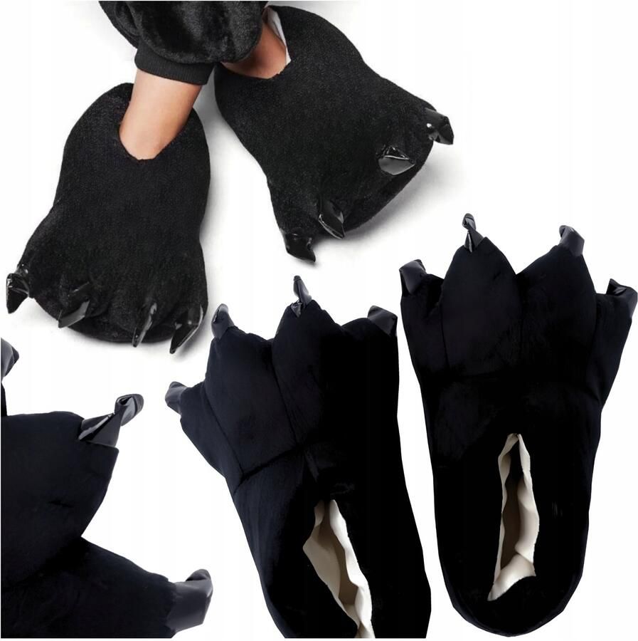 Unisex Zachte Pantoffels Zwarte Pootslippers met Klauwen
