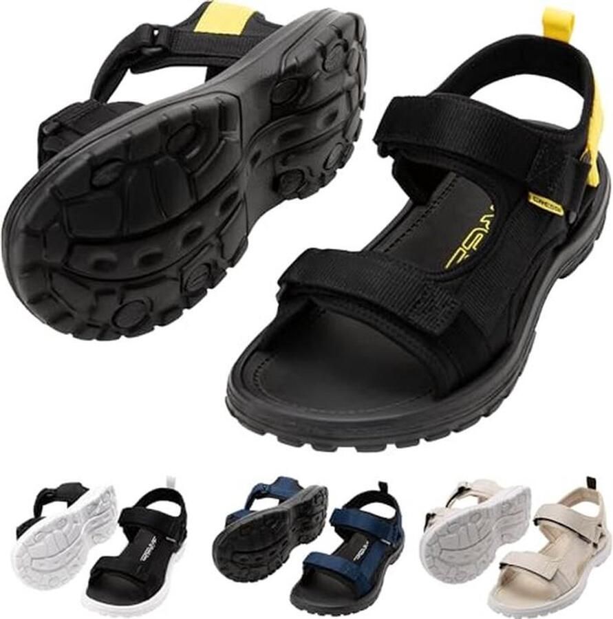 Unisex Zwarte en Gele Sandaal 43 Comfortabel en Praktisch voor Zomerse Strandactiviteiten