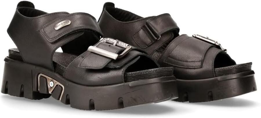 Unisex Platform Sandalen Leer Zwart Klittenband