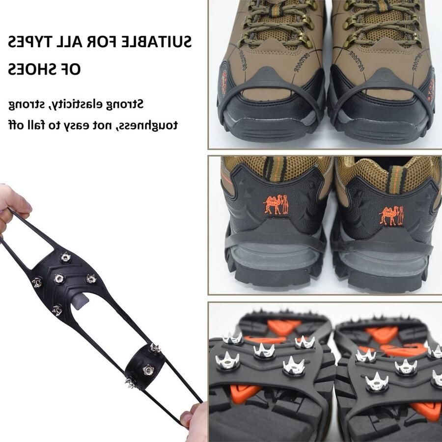 Universele antislip spikes voor schoenen met 8 stalen nagels ideaal voor sneeuw en ijzige omstandigheden perfect voor bergwandelen