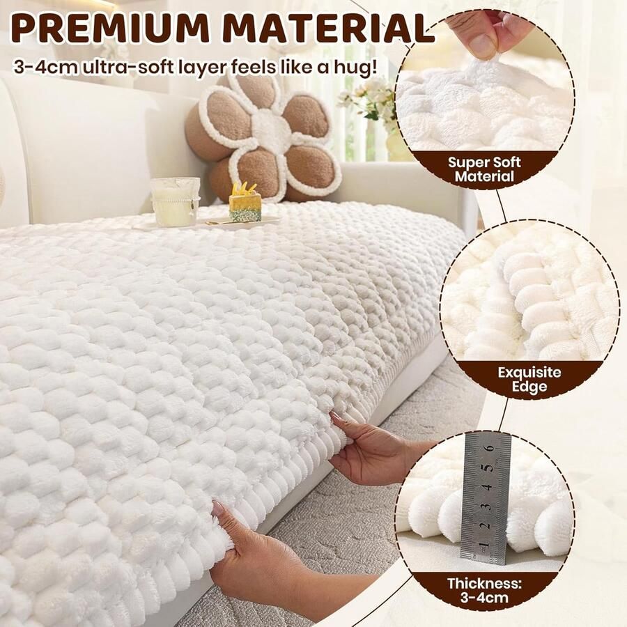 Universele Dikke Fluweelachtige Sofahoes Chaise Longe Sofahoes Hoekbankhoezen Superschuim Antislip voor Bank Vloerkleed Vensterbank (Wit 50 x