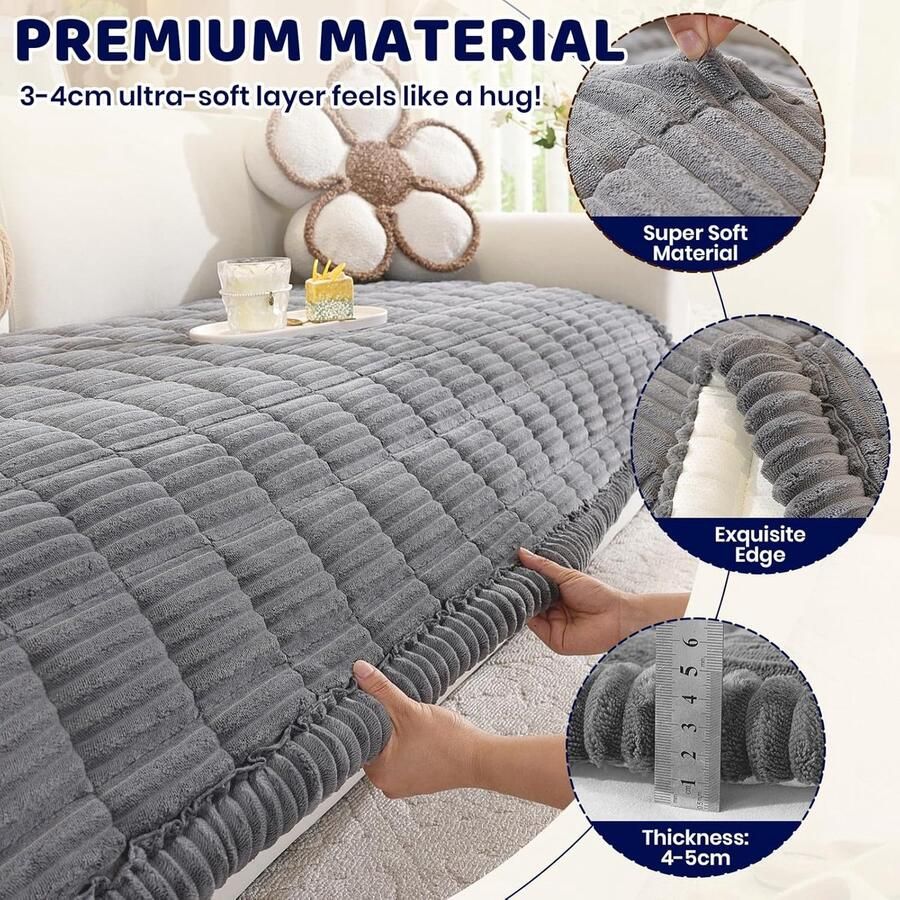 Universele Dikke Sofahoes Chaise Longe Sofahoes Hoekbankhoezen Superschuim Antislip voor Bank Vloerkleed Vensterbank (Grijs 50 x