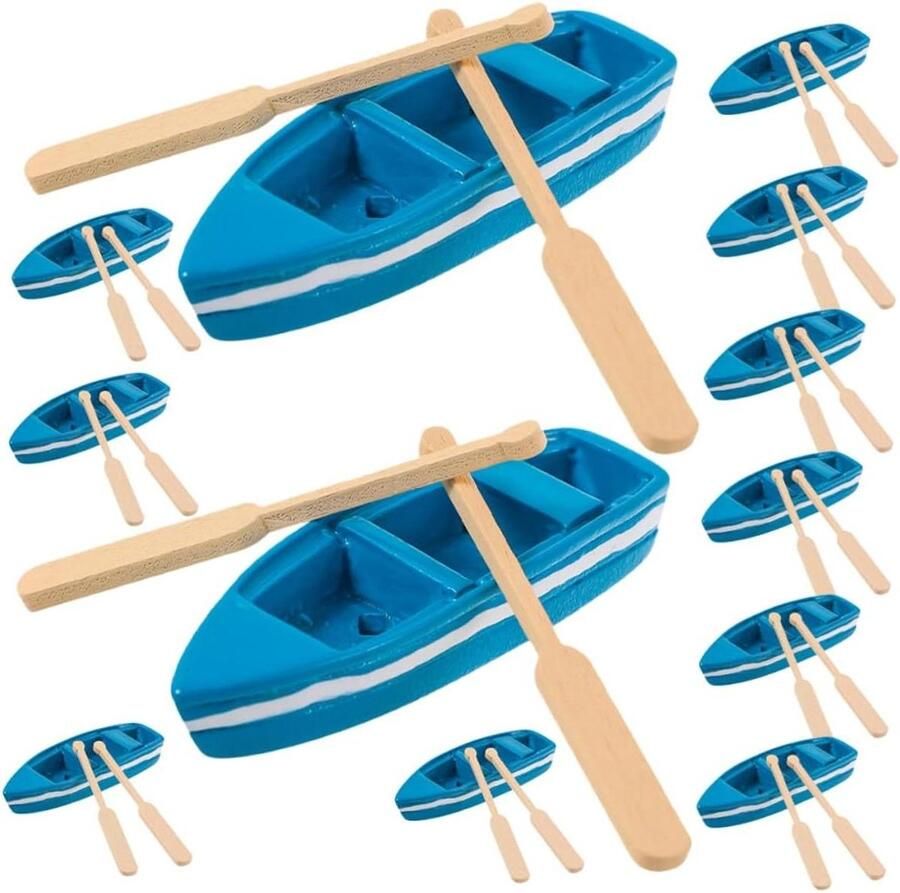 UPKOCH 15 Sets Miniatuur Roeiboot met Roeispanen Realistische Mini Roeiboten van Hout voor Sprookjestuin Nautische Woondecoratie