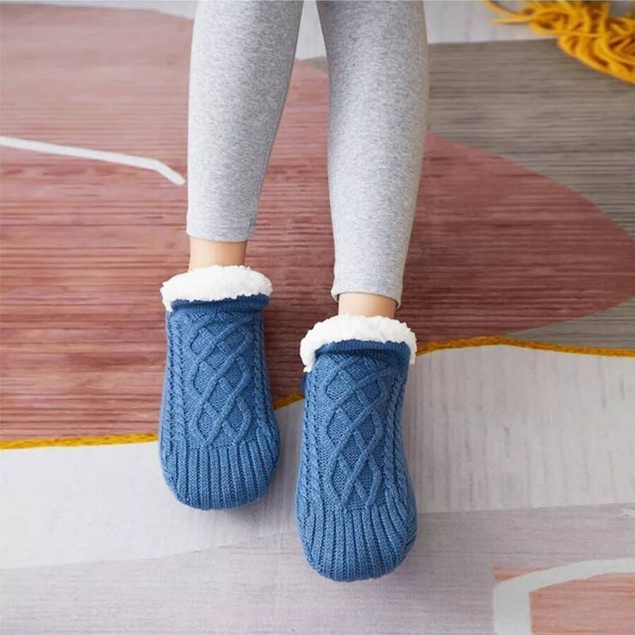 Urbankr8 Nieuwe Geweven En Fluwelen Indoor Sokken Pantoffels warme sloffen pantoffels sokken Midden Blauw
