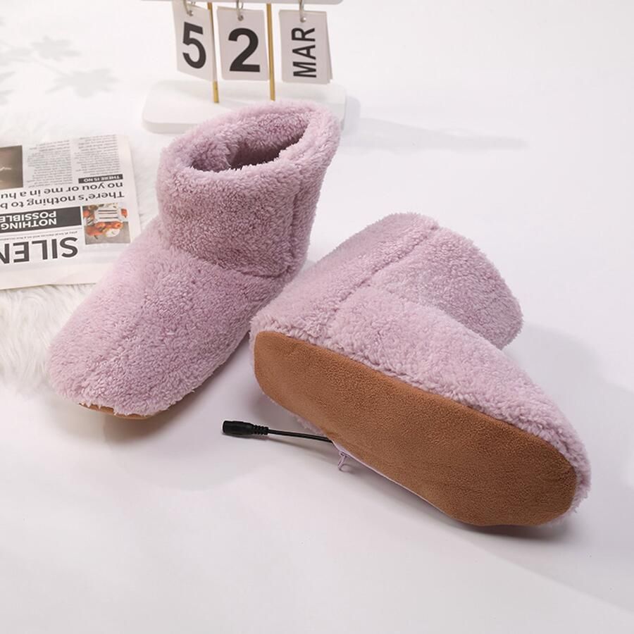 USB-verwarmde pantoffels voor dames zachte pluche elektrische pantoffels wasbare verwarmde pantoffels winterpantoffels voor thuis (roze)
