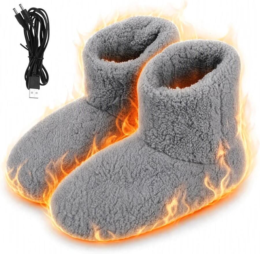 USB Verwarmde Pantoffels voor Heren Zachte Pluche Elektrische Voetverwarmer Wasbare Verwarmingssloffen Winter Huisschoenen voor Thuisgebruik