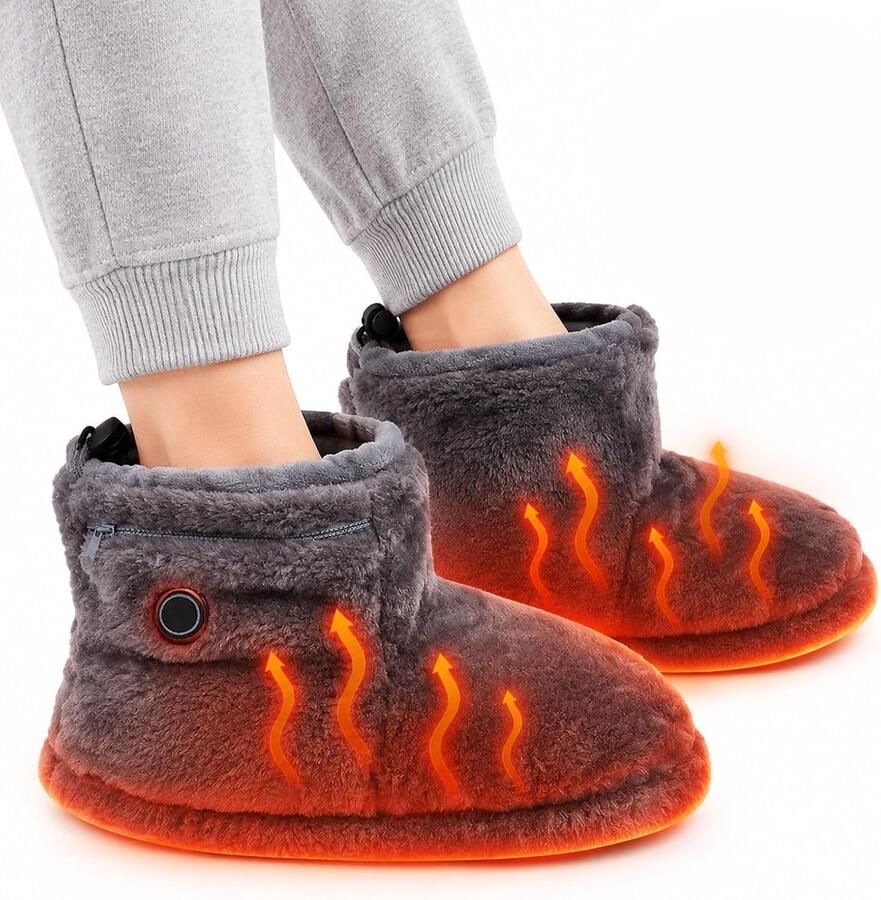 USB verwarmde pluche pantoffels met koolstofvezelverwarming en 5 warmtestanden. Voor en voorzien van antislipzool geschikt voor thuis en kantoor in de winter