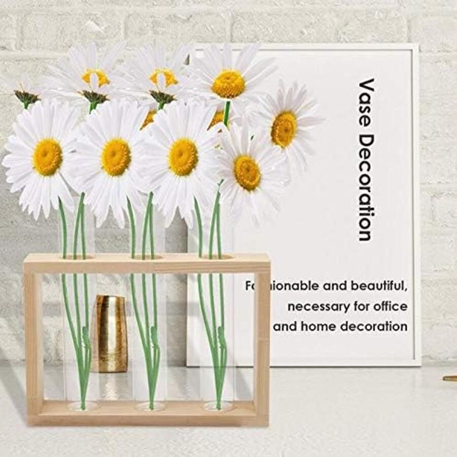 Vaas Bloemen Vaas Transparant Glazen Vaas Hout Frame Iron Art Terrarium Bonsai Tafel Ornamenten Glas en Houten Vaas Planter Terrarium Tafel Desktop (kl )