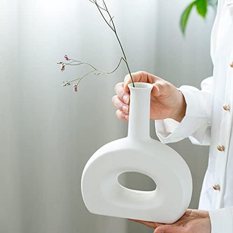Vaas Bloemen Vaas Witte Keramische Vaas Gedroogde Bloemen Vazen Woonkamer Bloem Vazen Voor Huizen Tafel Woondecoratie (Kleur: S Elegant Mini Grijs)