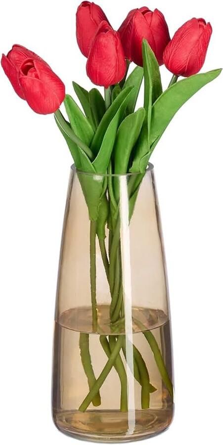 Vaas glazen bloemenvaas groot tafeldecoratie HxØ: 21 5 x eettafel woonkamer tafelvaas bruin