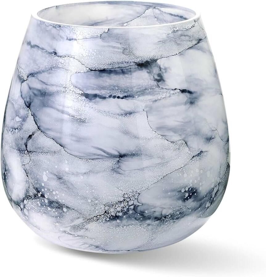 Vaas mondgeblazen arctisch glas luxe uitstraling stijlvol en elegant hoog marmerlook bloemenvaas