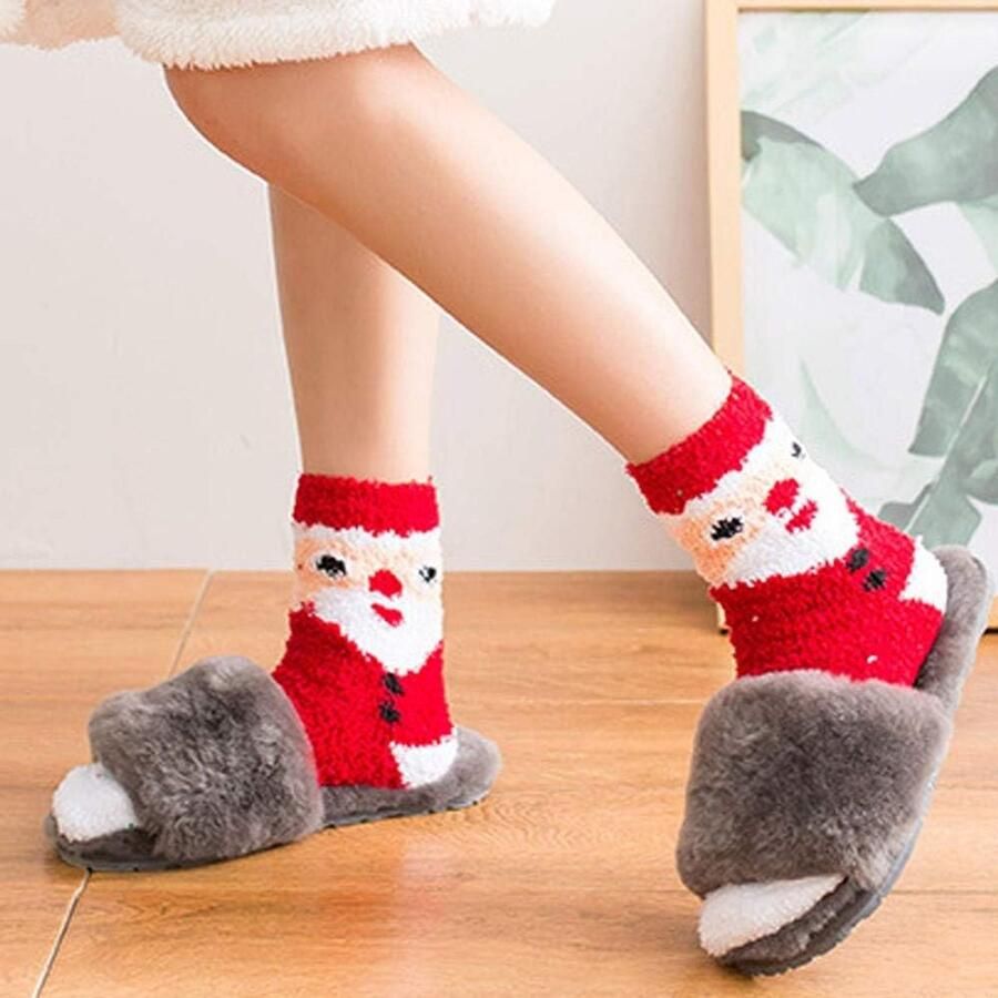 Vakantie Fuzzy Sokken voor Vrouwen Meisjes Geschenken Leuke Gezellige Fluffy Winter Warm Slipper Xmas Sokken (Vrouwen: één 12 paar in 12 partners)