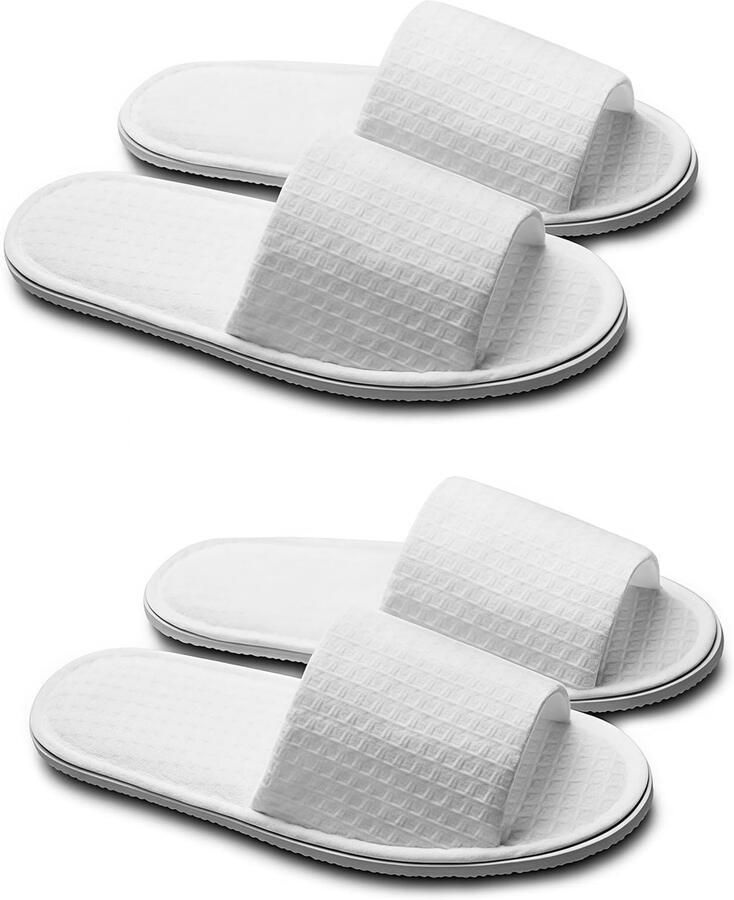 Allecto 2 Paar Zachte Open Teen Slippers Witte Spa Slippers voor Thuis en Gasten