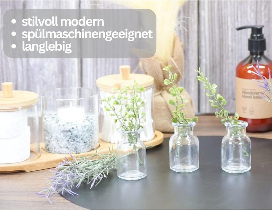 Vazen (0 03 l) zonder sluiting rond in bottle-design transparant voor bud vase tafeldecoratie droogbloemen en decoratievulling (CBVT030)