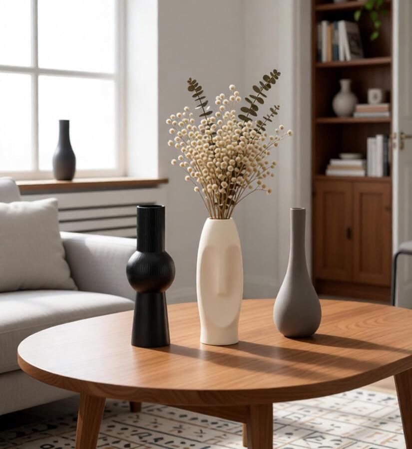 Vazen 3 stuks minimalistische stijl bloemenvazen woondecoratie voor woonkamer pampasgras tafel (13 zwart grijs beige)