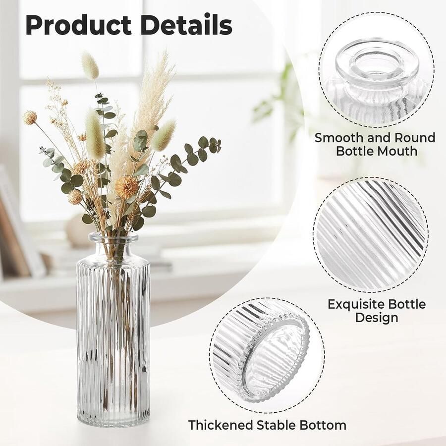 Vazen 6 stuks Mini Glazen Vazen Transparant Mini Bloemenvaas voor Woonkamer Eettafel Bruiloft (Verticaal)
