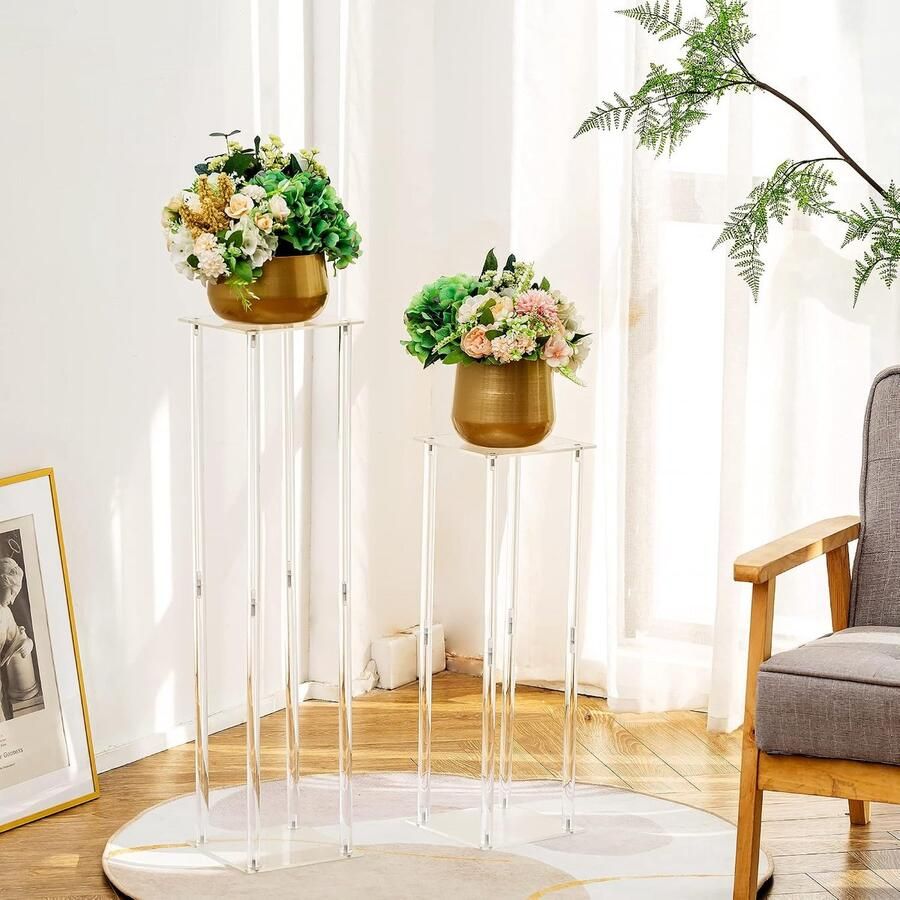 Vazen bruiloft centerpieces: 2 stuks heldere kolom bloemenstandaard voor tafel hoge geometrische bloemenvazen voor verjaardagsfeestje verjaardag woondecoratie