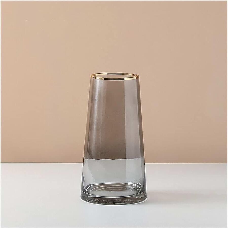 Vazen Home Decor Eenvoudige stijl woonkamer hydroponic bloem vaas tafel bloemstuk decoratie ornamenten licht luxe grijze transparante glazen vaas met gouden rand Boerderij Vaas (Color : A)