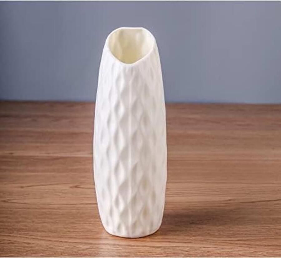 Vazen Moderne bloem vaas onbreekbare plastic vaas Europese anti-keramische imitatie rotan eenvoud mand arrangement art home decor (Color : H White)